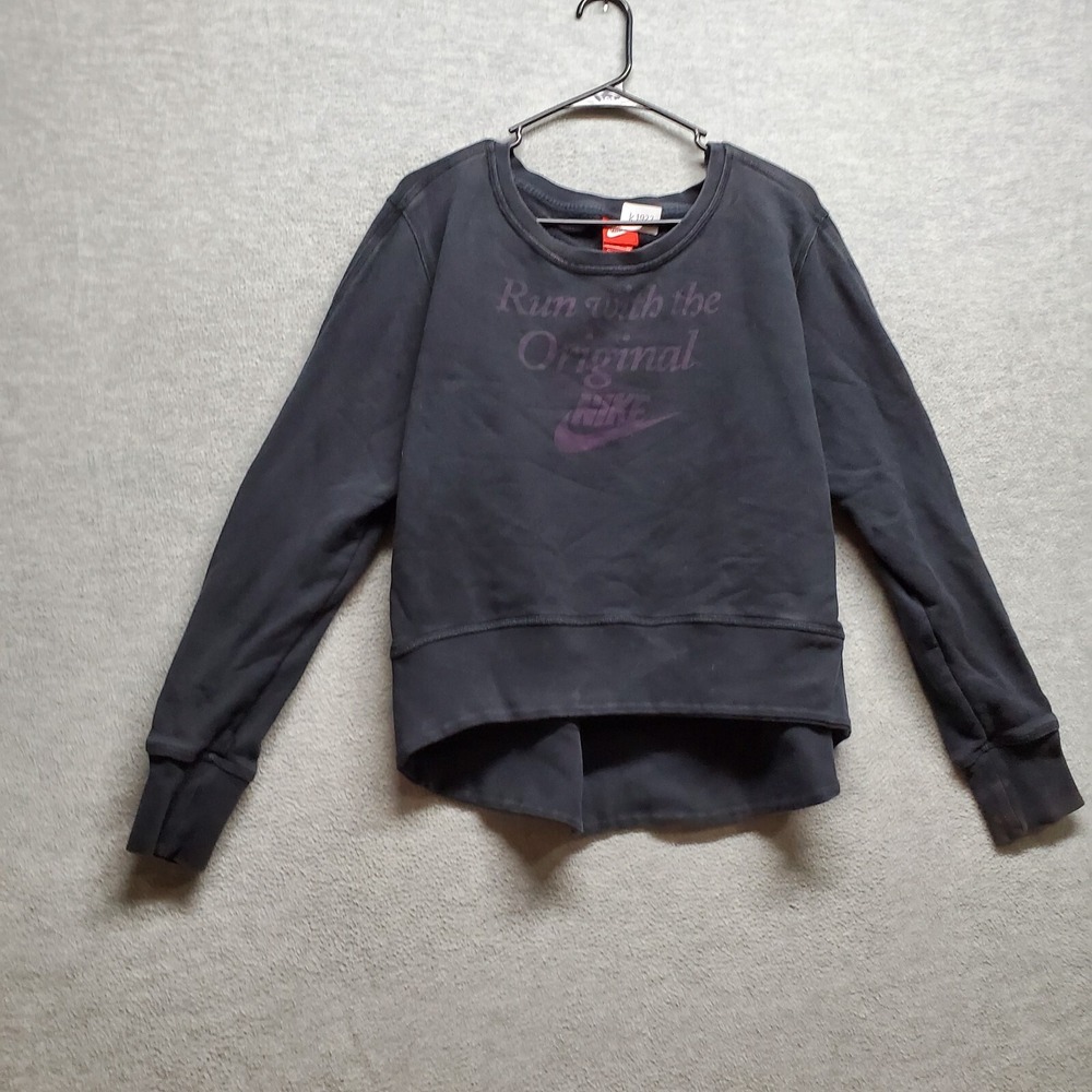 VINTAGE Nike Women Sweater XL Black Logo Run With Original Long Sleeve READ